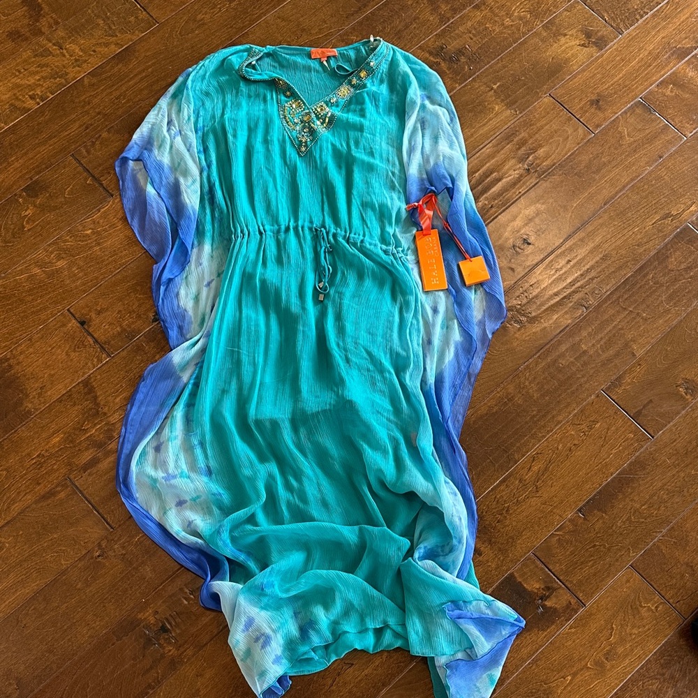 Hale Bob Teal & Blue Ombre Caftan Dress